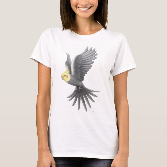 T-shirt Babydoll de dames de Cockatiel de vol (Devant)