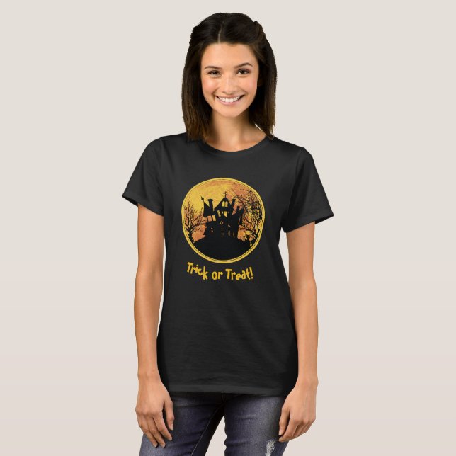 T-shirt Bac de nuit d'Halloween ou maison de Pleine lune d (Devant entier)