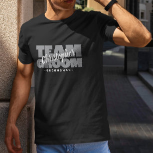 T-shirt Bachelor Party Team Groom Groomsman Name Grey Fun
