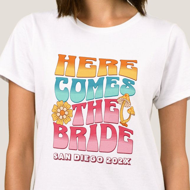 T-shirt Bachelorette Parti Super Retro Wavy Text Bride (Créateur téléchargé)