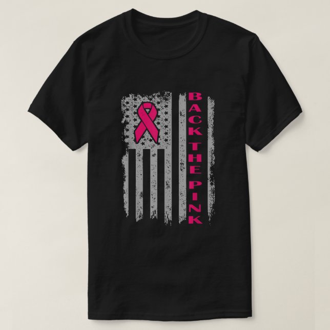 T-shirt Back The Pink Ribbon American Flag Breast Cancer A (Design devant)