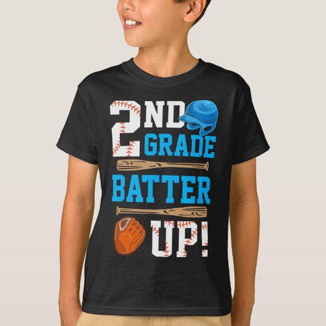 T-shirt Back To School 2nd Grade Batter Up Baseball First  (Devant)