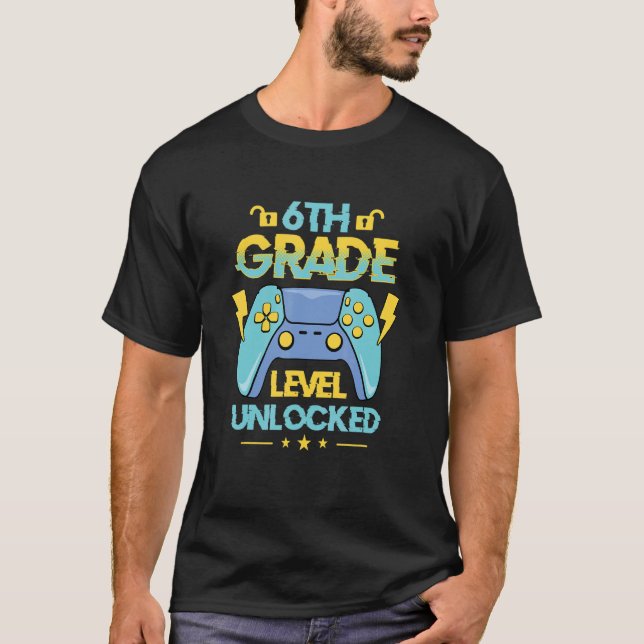 T-shirt Back To School 6th Grade Level Unlocked Video Game (Devant)