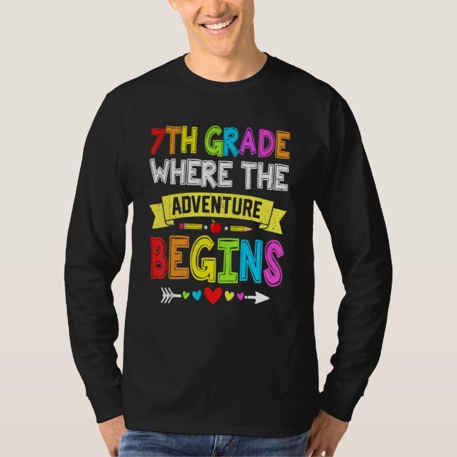 T-shirt Back To School 7th Grade Where The Adventure Begin (Devant)