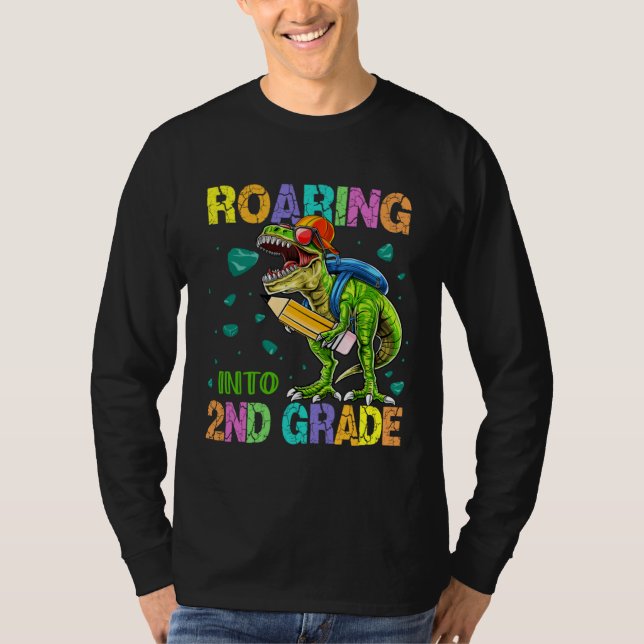 T-shirt Back to School Dinosaur Rex  Roaring Into 2nd Grad (Devant)