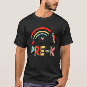 T-shirt Back to School First Day Hello Pre K Leopard Rainb