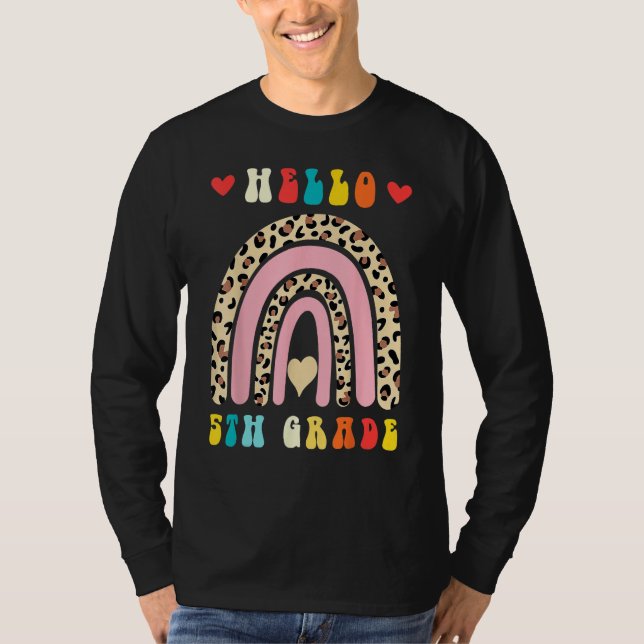 T-shirt Back To School Hello Fifth 5th Grade Rainbow Leopa (Devant)