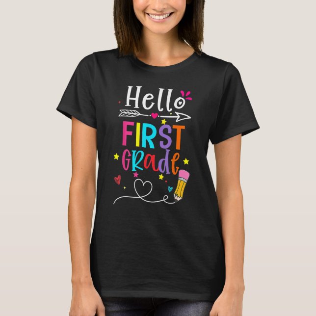 T-shirt Back To School Hello First Grade First Day Boy Gir (Devant)
