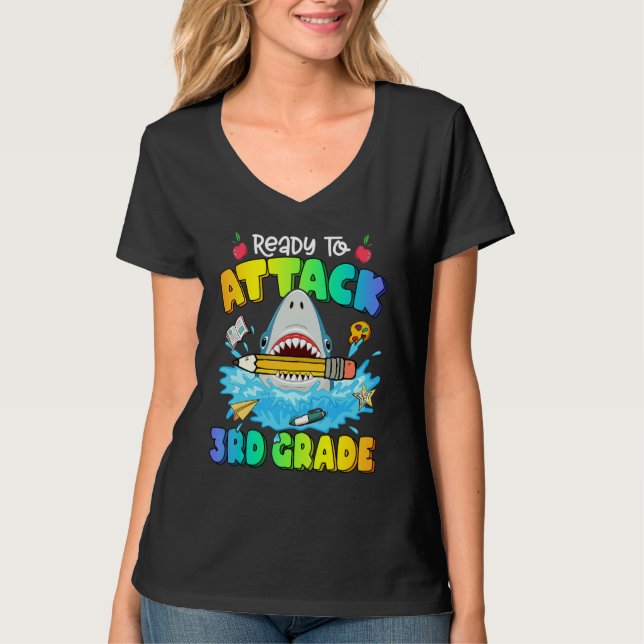 T-shirt Back To School Ready To Attack 3rd Grade Shark Boy (Devant)