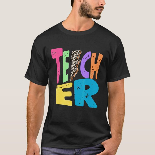 T-shirt Back To School Teacher Leopard Thunder Motivationa (Devant)