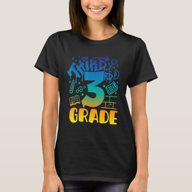 T-shirt Back To School Third 3rd Grade Teacher Boys Graffi (Devant)
