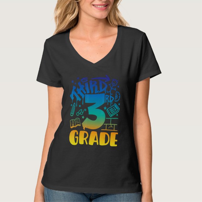 T-shirt Back To School Third 3rd Grade Teacher Boys Graffi (Devant)