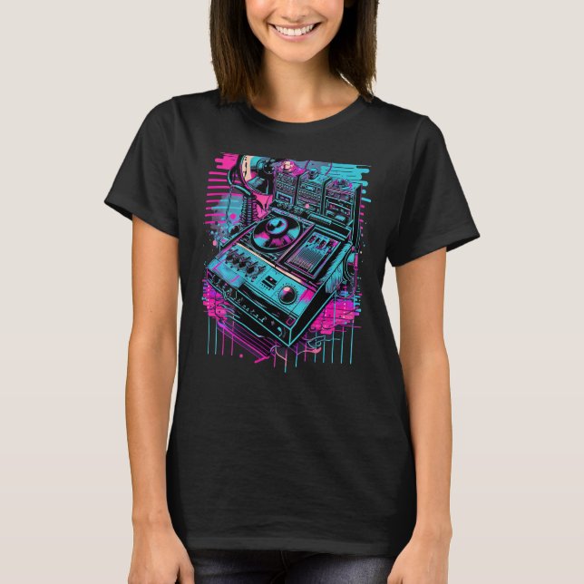 T-shirt Backprint Retrowave DJ Techno Futuresynth Synthwav (Devant)