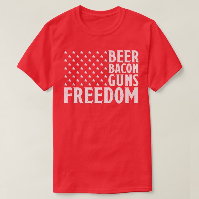 T-shirt Bacon de bière armes et Liberté drapeau américain  (Design devant)