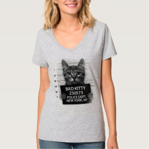T-shirt Bad Kitty Chat Police Arrestation Photo Drôle