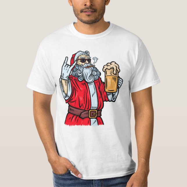 T-shirt Bad Père Noël, Rock, Bière et Cigar (Devant)