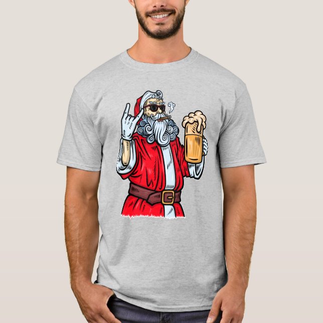 T-shirt Bad Père Noël, Rock, Bière et Cigar (Devant)