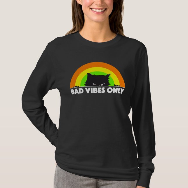 T-shirt Bad Vibes Only  angry black cat retro rainbow  men (Devant)