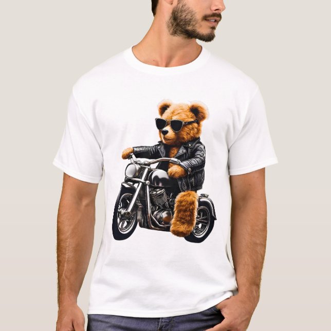 T-shirt Badass Biker Teddy Bear Art (Devant)