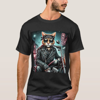 T-shirt Badass Cat - Motorcycle Feline Rebel en cuir Ja