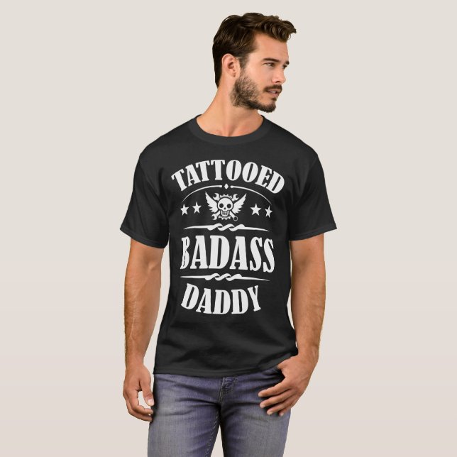 T-SHIRT BADASS TATTOOED DADDY, BADASS, MADAME, VÉLO, BI (Devant entier)