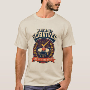 T-shirt Badge de survie à une réunion humour rétro de bure