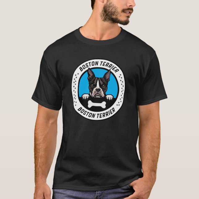 T-shirt Badge d'illustration de Boston Terrier Peeking (Devant)