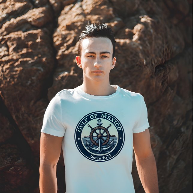 T-shirt Badge nautique classique du golfe du Mexique (Nautical Badge Style Gulf of Mexico Since 1672 white t-shirt.)