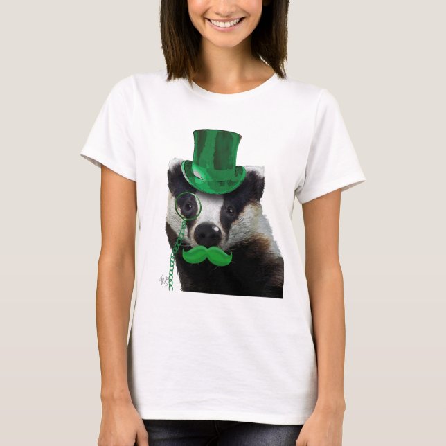 T-shirt Badger avec chapeau vert et moustache (Devant)