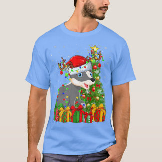 T-shirt Badger Lighting Xmas Tree Santa Hat Badger Christm
