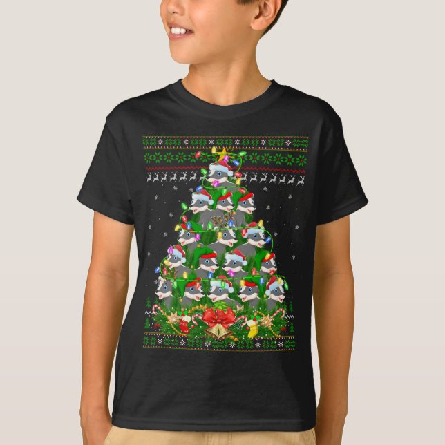 T-shirt Badger Xmas Éclairage arbre Père Noël Badger Laid  (Devant)