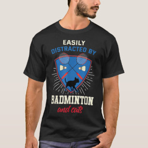 T-shirt Badminton Shirt Funny Amoureux des chats Joueur de