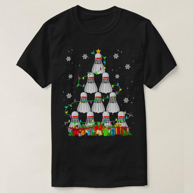 T-shirt Badminton Shuttlecock Arbre de Noël Badminton Lov (Design devant)