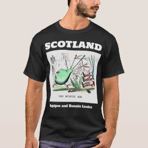 T-shirt Bagpipes écossais et Bonnie Lassies Noir