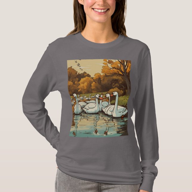 T-shirt Baguette de vol gracieuse de la famille des cygnes (Devant)