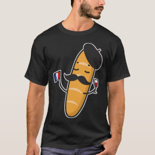 T-shirt Baguette Française Détenant Un Drapeau Français Et