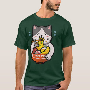 T-shirt Baguettes de nouilles Ramen Cute Fat Cat Kawaii Ja