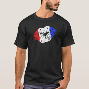 T-shirt Baiser patriotique sur les lèvres blanches et bleu