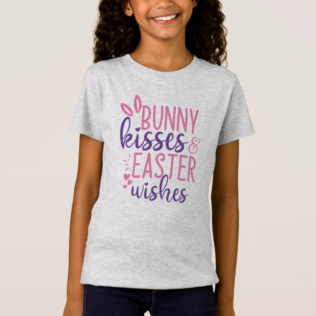 T-Shirt Baisers de Bunny Pâques souhaits mignon rose viole (Devant)