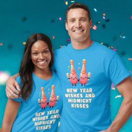 T-shirt Baisers du Nouvel An mignon et de minuit Couple
