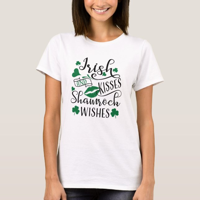 T-shirt Baisers irlandais et souhaits Shamrocks (Devant)