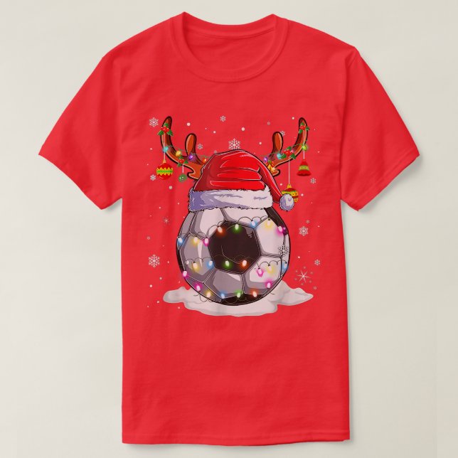T-shirt Bal de football Santa Hat Reindeer lumières de Noë (Design devant)