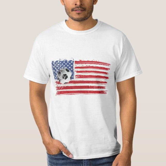 T-shirt Bal De Football Sur Drapeau Américain (Devant)