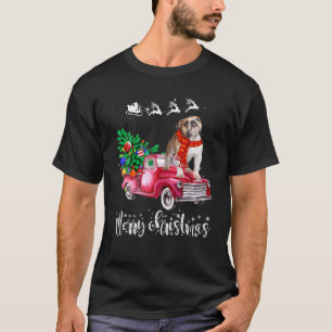 T-shirt Balade de Noël de Buldog en anglais Camion rouge