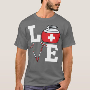 T-shirt Balai de curling Suisse Sports de glace Drapeau de