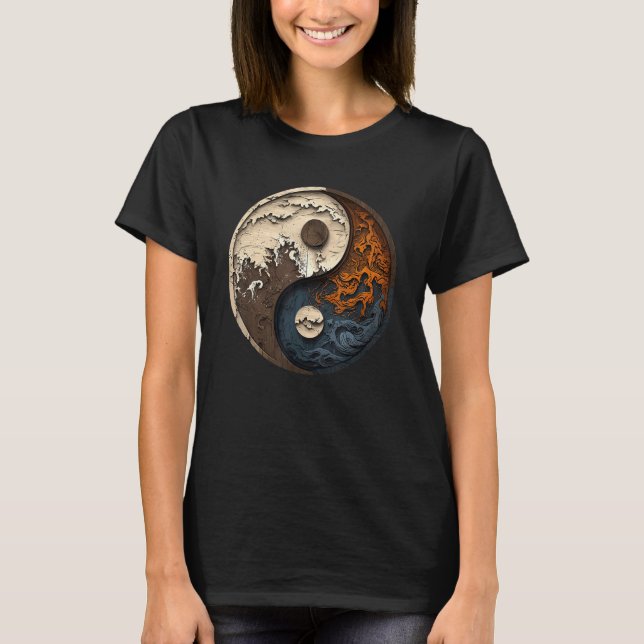 T-shirt Balance and Harmony Yin Yang Symbol Ocean Forest (Devant)
