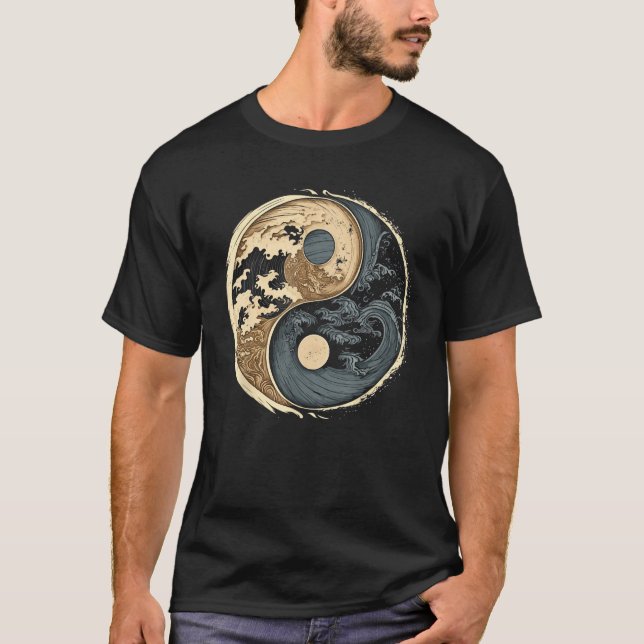 T-shirt Balance and Harmony Yin Yang Symbol with Waves (Devant)