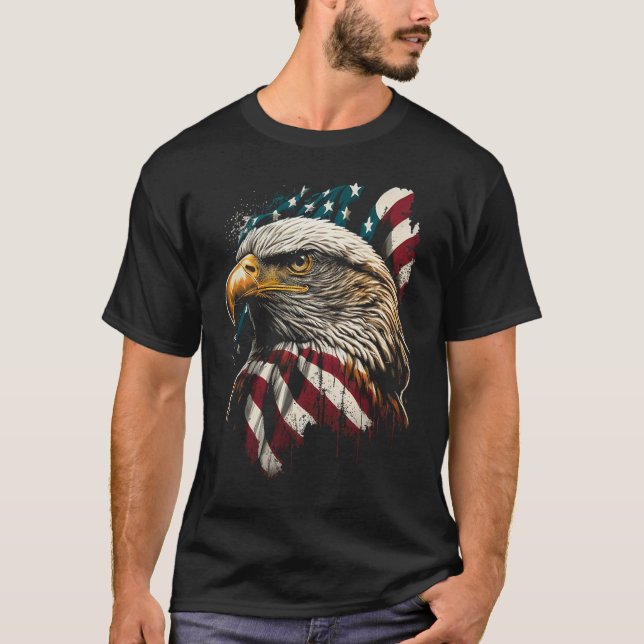 T-shirt Bald Eagle 4th of July  American Flag Distressed R (Devant)
