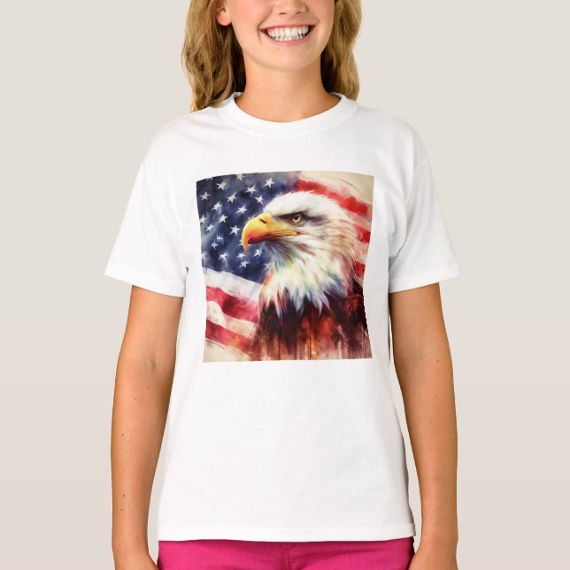 T-shirt Bald Eagle avec drapeau des États-Unis d'Amérique (Devant)