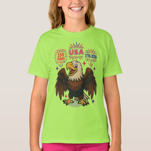 T-shirt Bald Eagle avec Fireworks - USA 250 ans 1776-2026 (Devant)
